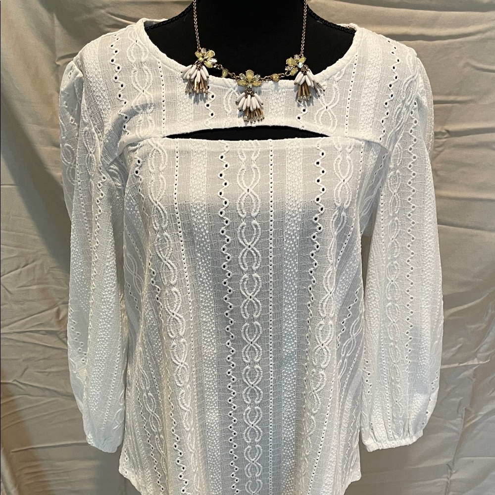 Cato White Eyelet Blouse